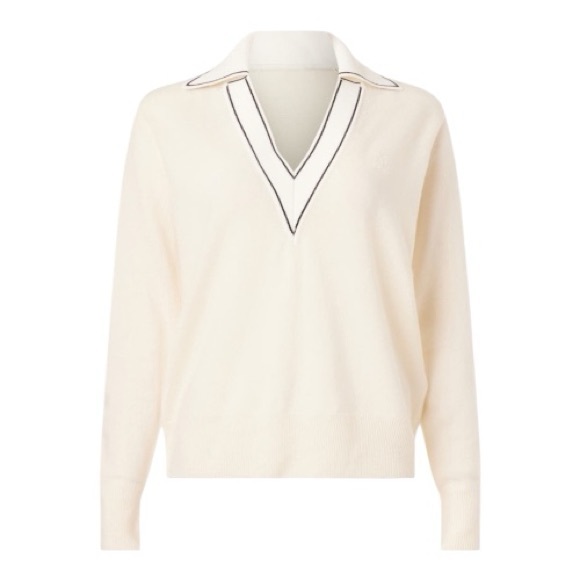 Sandro Alizia Cashmere Blend Sweater V-Neck Long Sleeve Cream Off White Size 1 - Picture 1 of 10